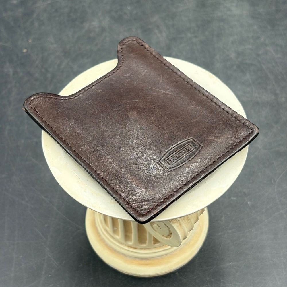 Fossil Mens Brown Leather Slim Card Holder Wallet with Brass Money Clip